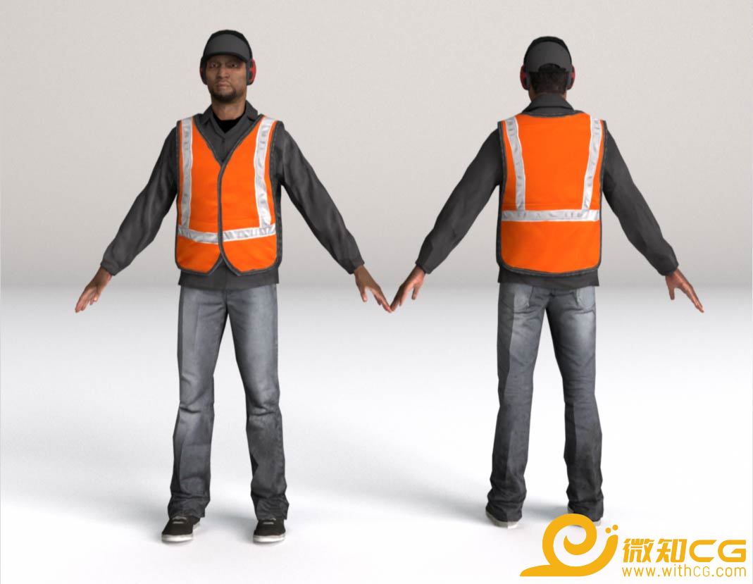 穿反光马甲的道路施工工人3D模型