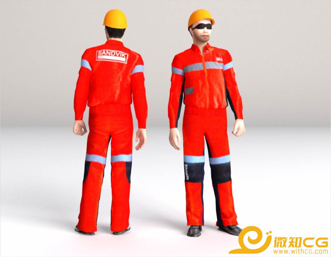 穿反光工作服的环卫工人3D模型