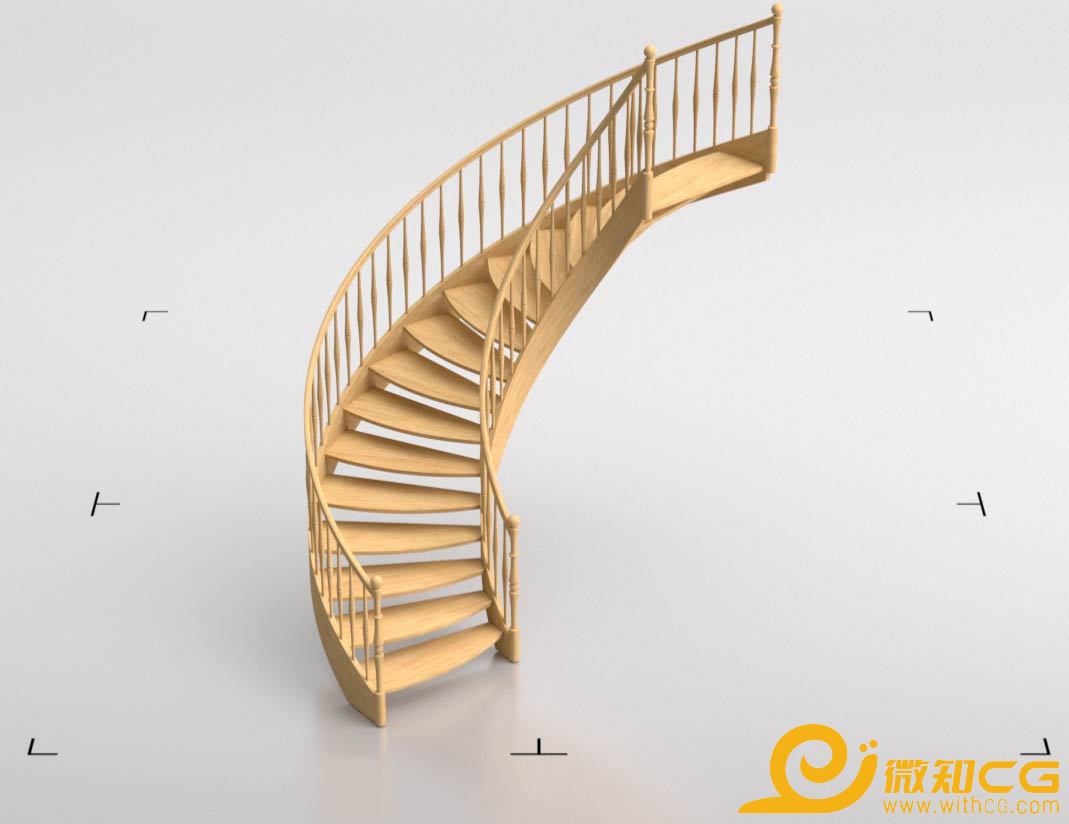 欧式楼梯旋转楼梯复式别墅楼梯C4D模型
