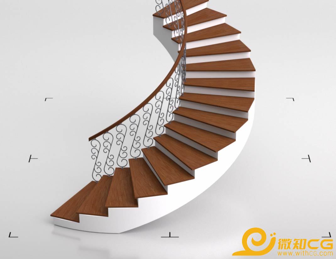 欧式楼梯弧形楼梯复式别墅楼梯C4D模型