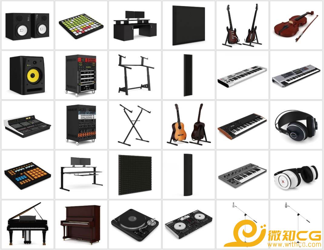 30套录音棚乐器设备C4D模型合集
