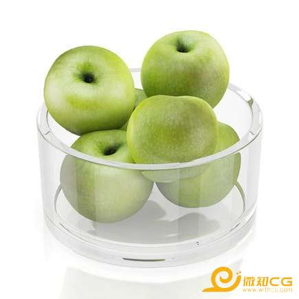 玻璃器皿中的青苹果C4D模型含材质贴图